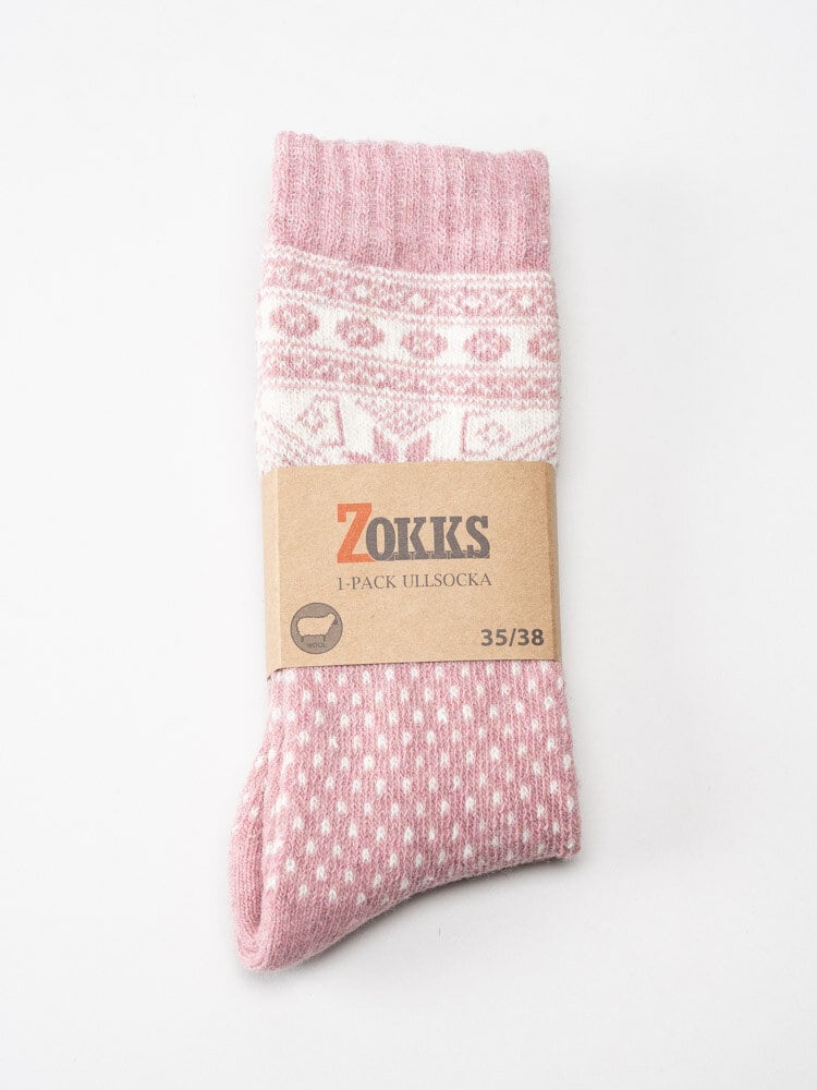 Zokks - Rosa ullstrumpor med julmotiv