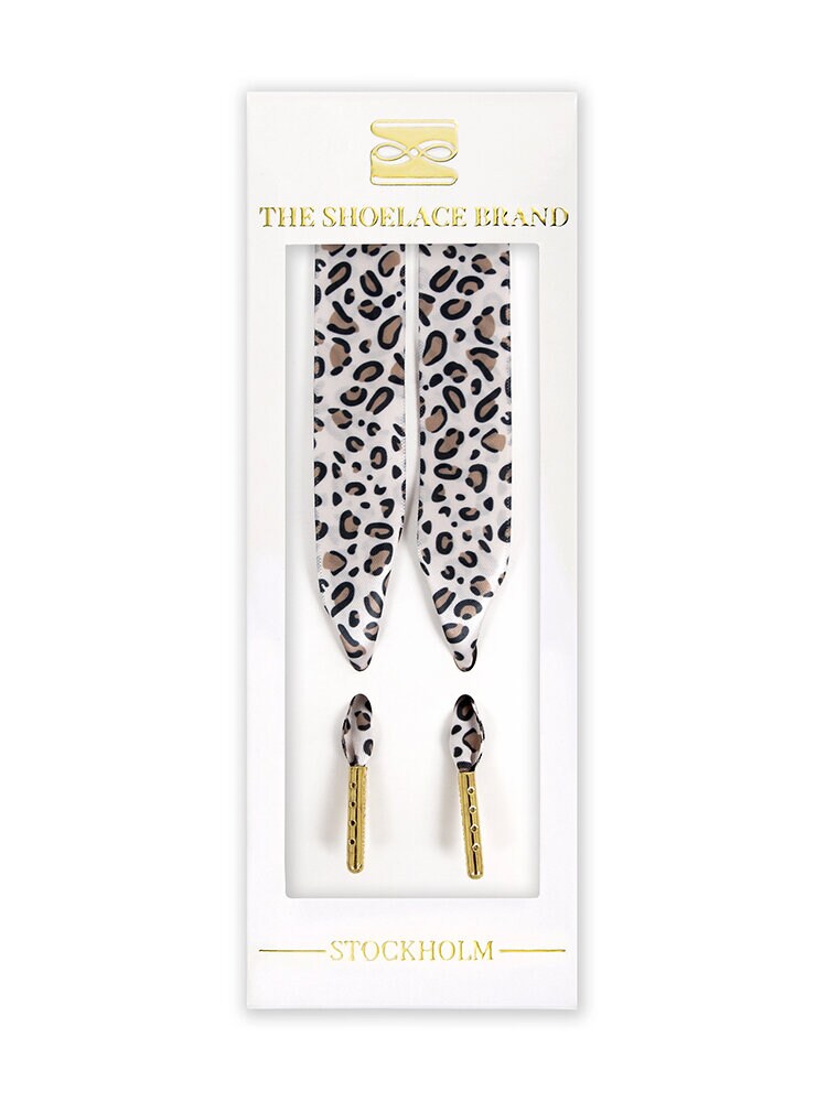 The Shoelace Brand - Bruna leopardmönstrade skoband i siden
