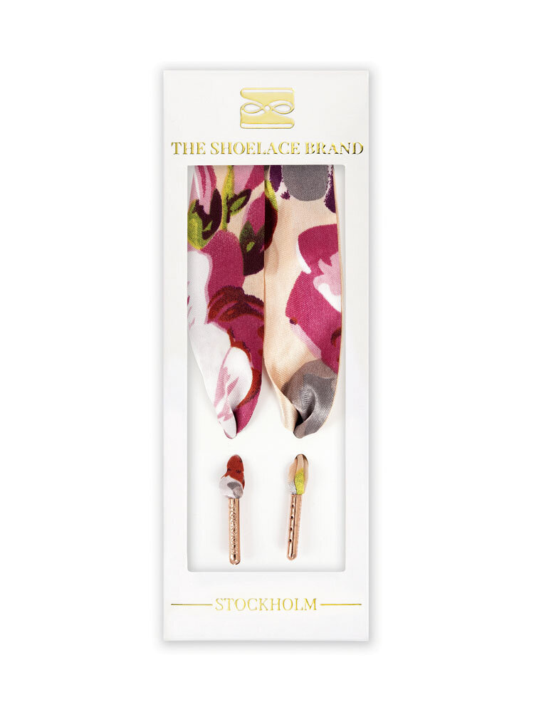 The Shoelace Brand - Flower Rose Scarf 120cm - Blommönstrade skoband i siden