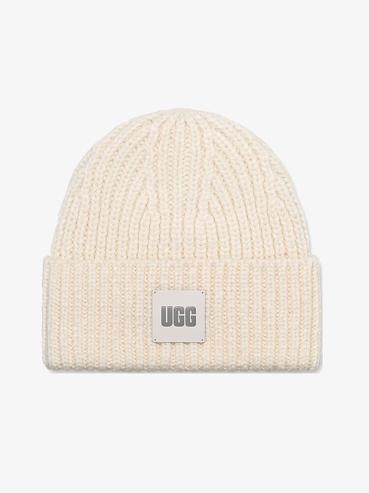 UGG - W Chunky Rib Beanie - Off white ribbstickad mössa