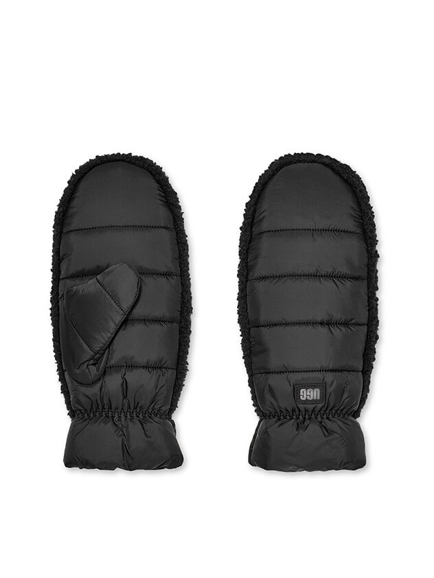 UGG - W AW UGGfluff Mitten - Svarta vattenavvisande tummvantar i nylon