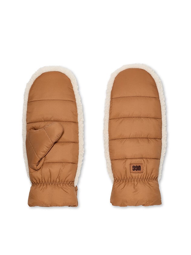 UGG - W AW UGGfluff Mitten - Bruna vattenavvisande tummvantar i nylon